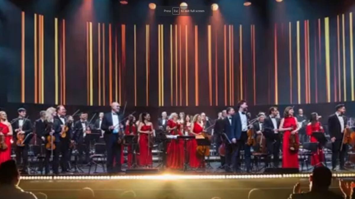 O parte dintre artiştii de la Orchestra Simfonică Bucureşti în timpul unui spectacol