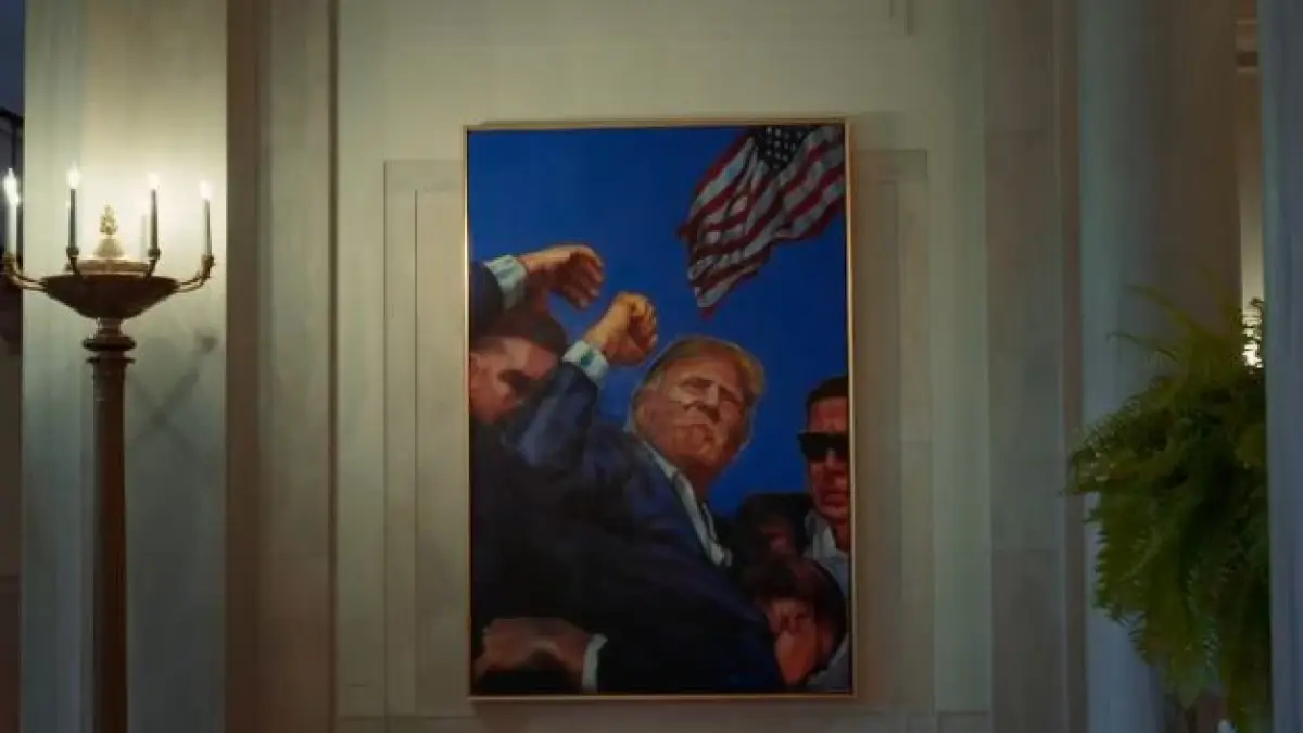 portretul lui obama de la casa alba a fost inlocuit cu o imagine a lui trump din timpul tentativei de asasinat lucrari de arta noi