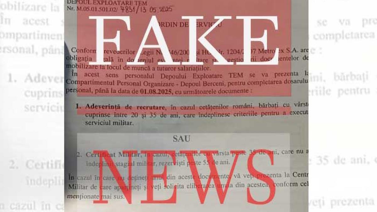 Avertisment de la MApN: Document intern Metrorex, folosit într-o nouă campanie de dezinformare despre mobilizarea rezerviștilor