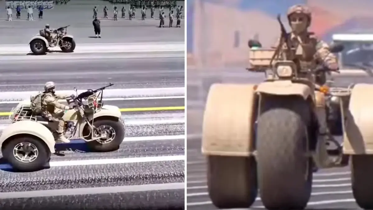 cel mai ciudat vehicul de lupta trike ul cu roti uriase si mitraliera in fata ghidonului fabricat de belarus si folosit de libanezi