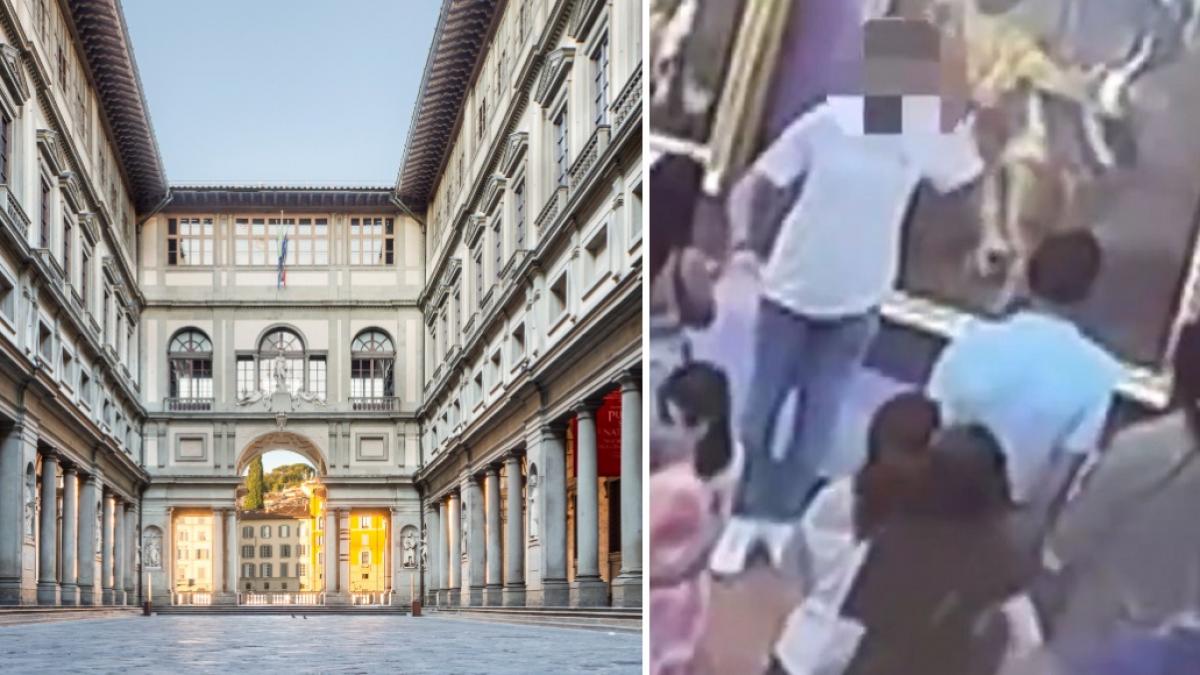 momentul in care un turist deterioreaza o pictura cu o valoare inestimabila din florenta in timp ce isi facea o poza