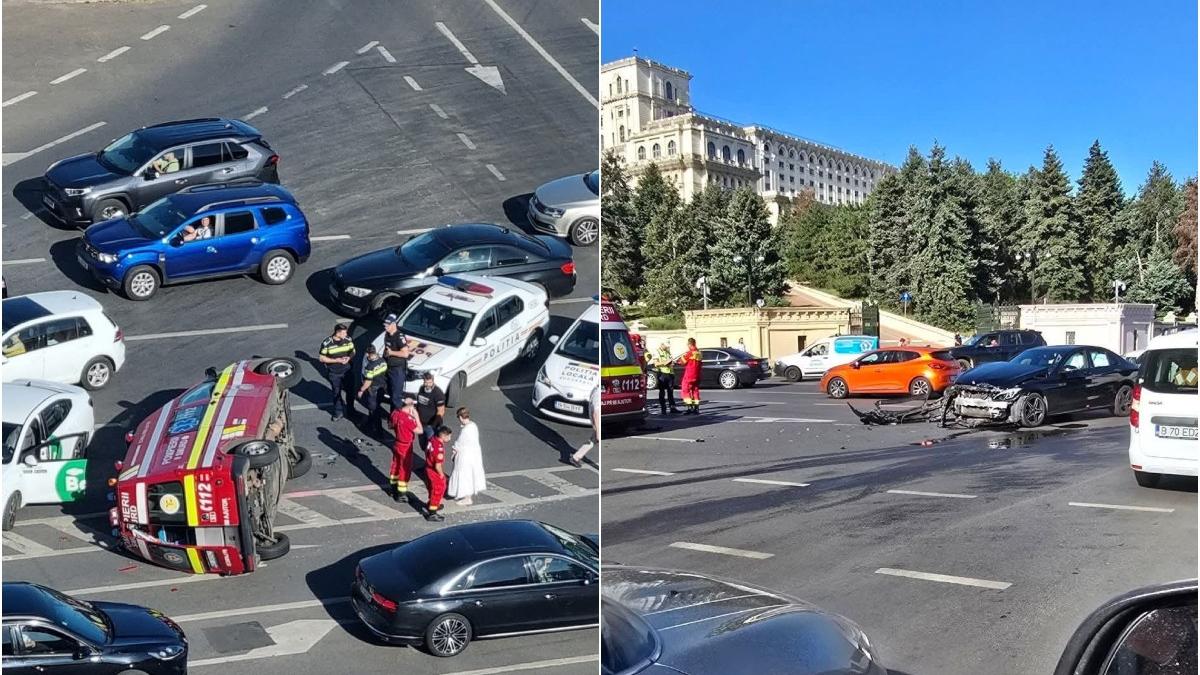 o ambulanta s a rasturnat in fata parlamentului dupa un accident rutier