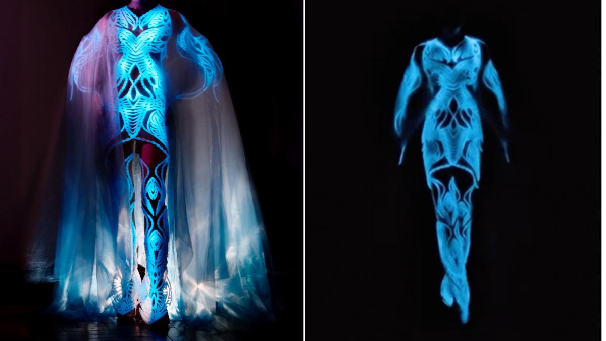 un designer a uimit publicul cu o rochie vie din 125 de milioane de alge bioluminescente la saptamana haute couture de la paris