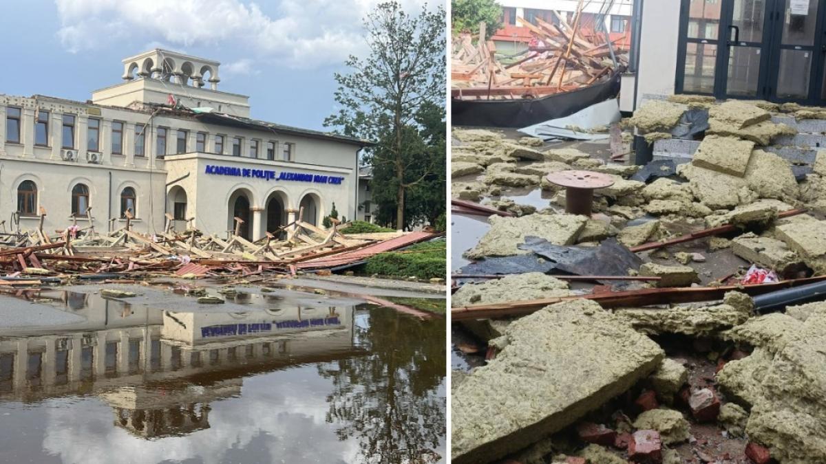 mai ancheta la academia de politie dupa pagubele mari provocate de furtuna acoperisul a fost smuls si salile au fost inundate