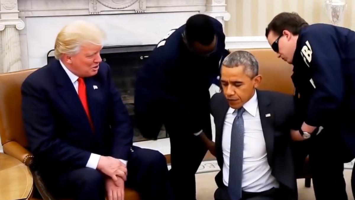 donald trump a distribuit un clip fake in care barack obama este arestat si dus la inchisoare