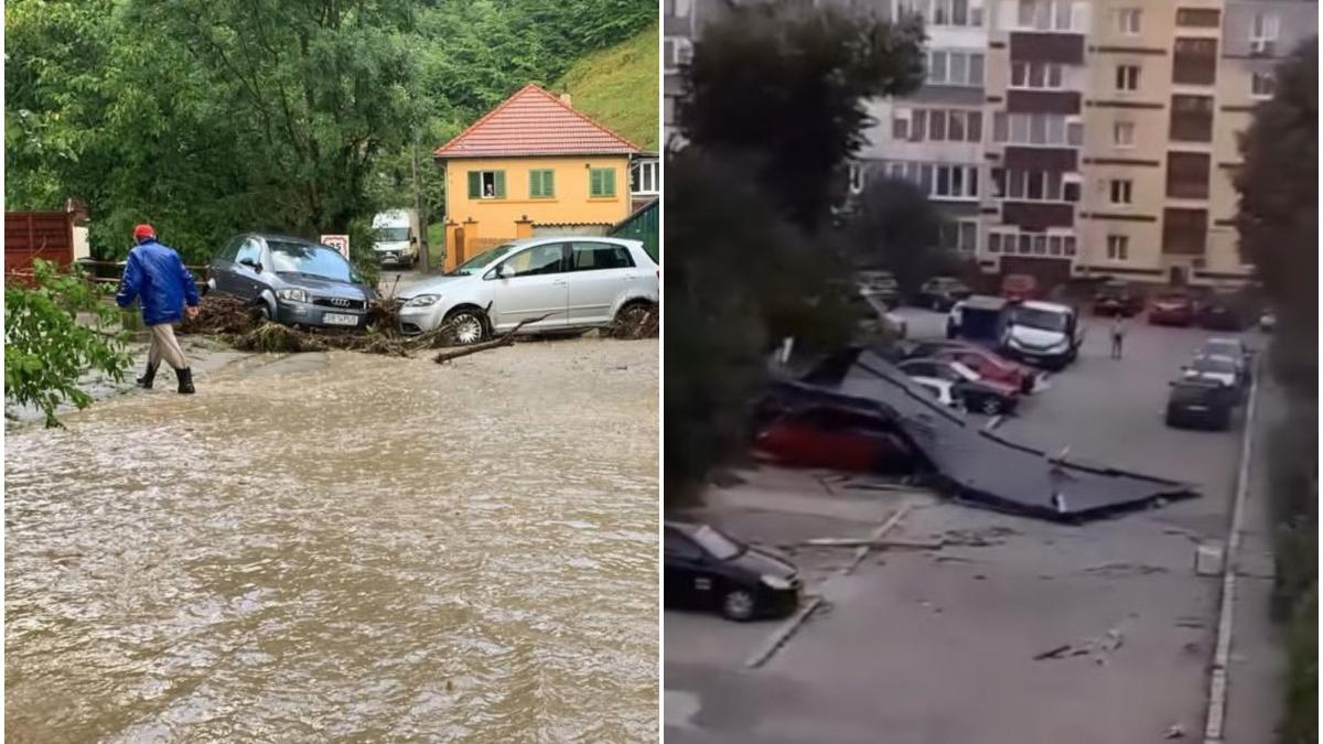 furtunile au facut dezastru in mai multe zone din tara acoperisuri smulse de vant strazi inundate in sibiu