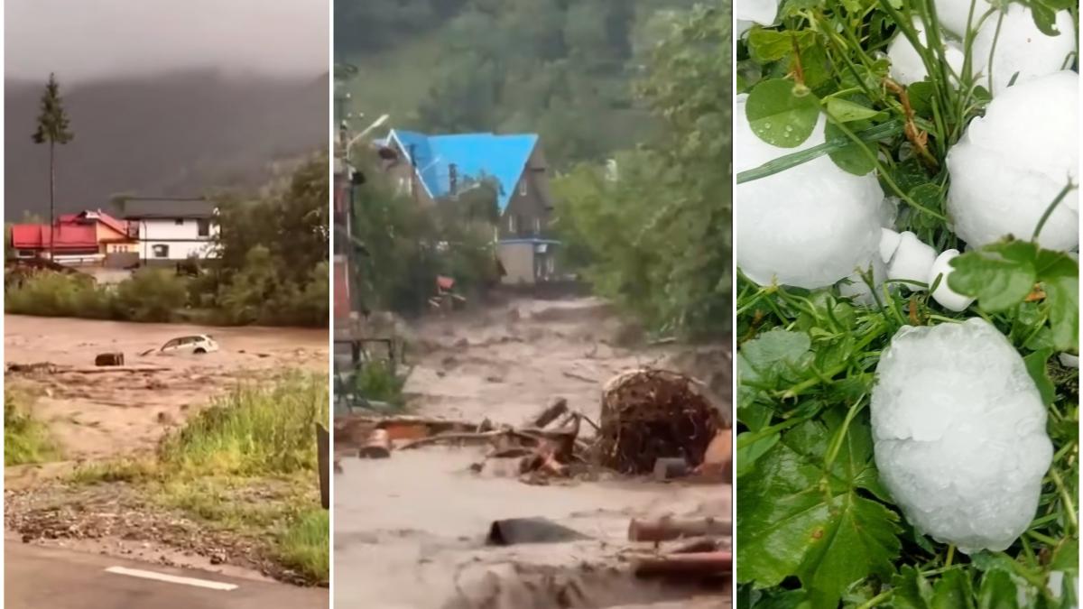 viituri puternice in suceava dupa codul rosu de furtuna masini luate de apa case inundate grindina uriasa