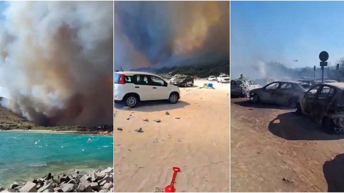 imagini apocaliptice cu incendiile de vegetatie din europa zeci de turisti evacuati de pe plaje cu barci si elicoptere in italia