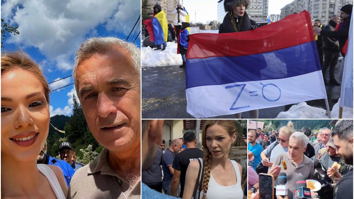 purtatoarea steagului rusiei la protestele de la guvern si admiratoare a lui putin alaturi de calin georgescu la brosteni