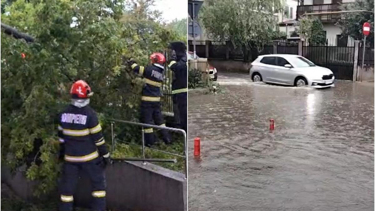cod rosu de furtuna puternica la iasi mai multi copaci au fost rupti opt masini avariate si strazi inundate