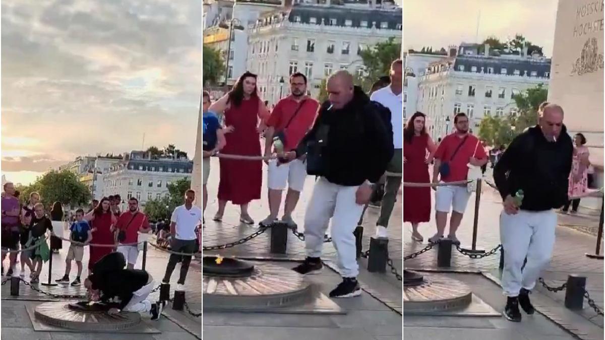 un barbat si a aprins tigara cu flacara eterna de la mormantul soldatului necunoscut apoi un ministru a vazut imaginile la paris