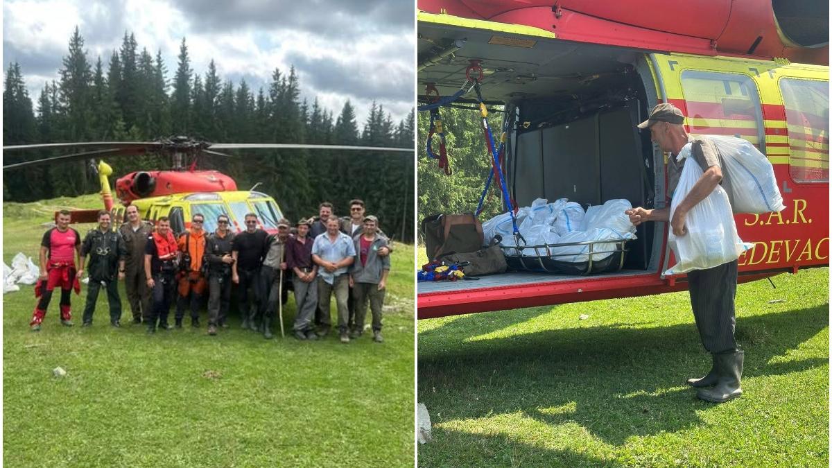 sute de kilograme de branza de la stanele din orasul brosteni au fost preluate cu elicopterul black hawk