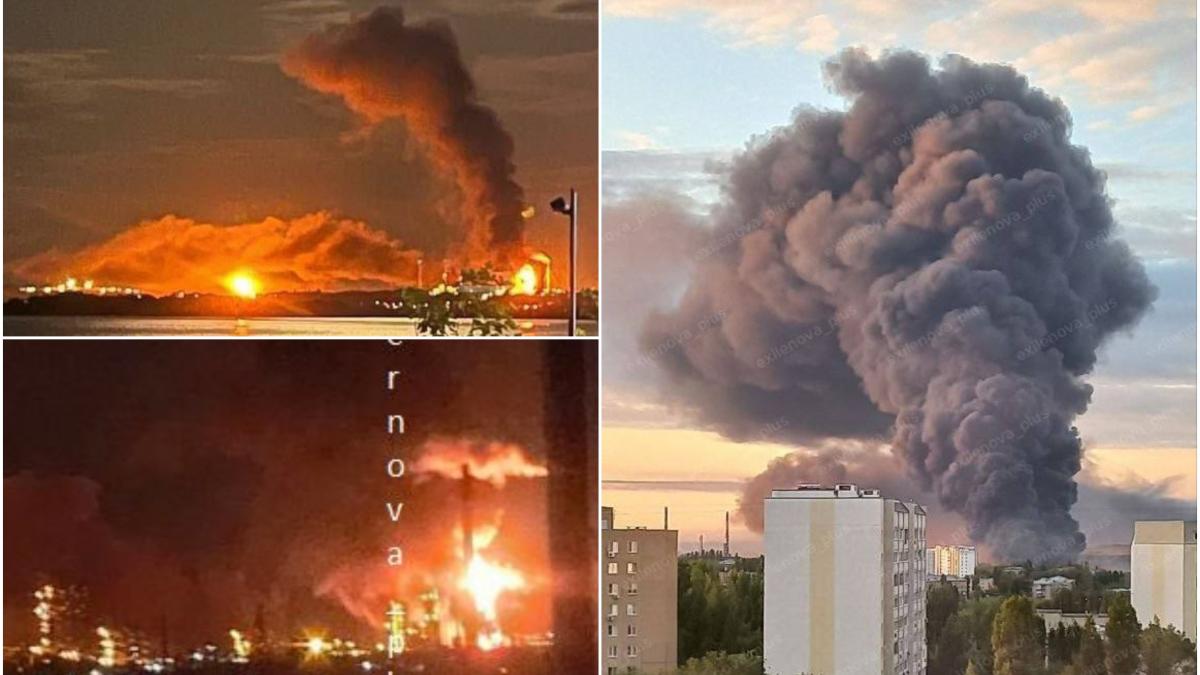 ucraina a atacat rusia cu peste 120 de drone noaptea trecuta o rafinarie din saratov a luat foc