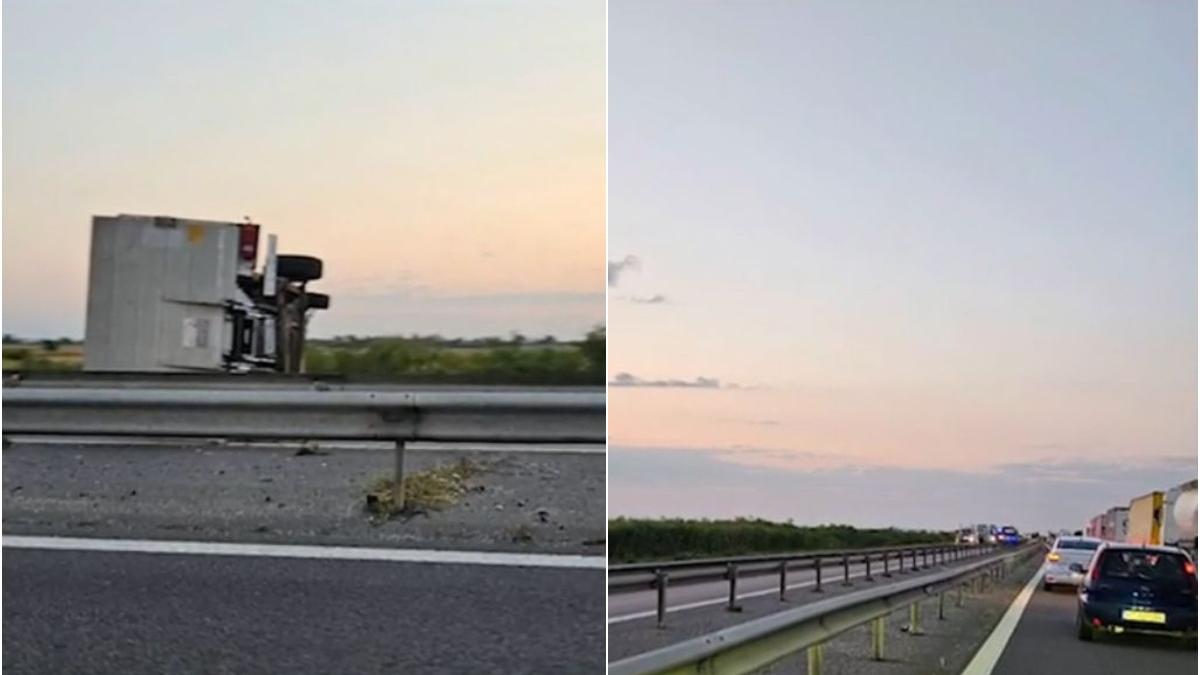 accident mortal pe autostrada a1 dupa ce un sofer s a rasturnat cu duba traficul a fost blocat