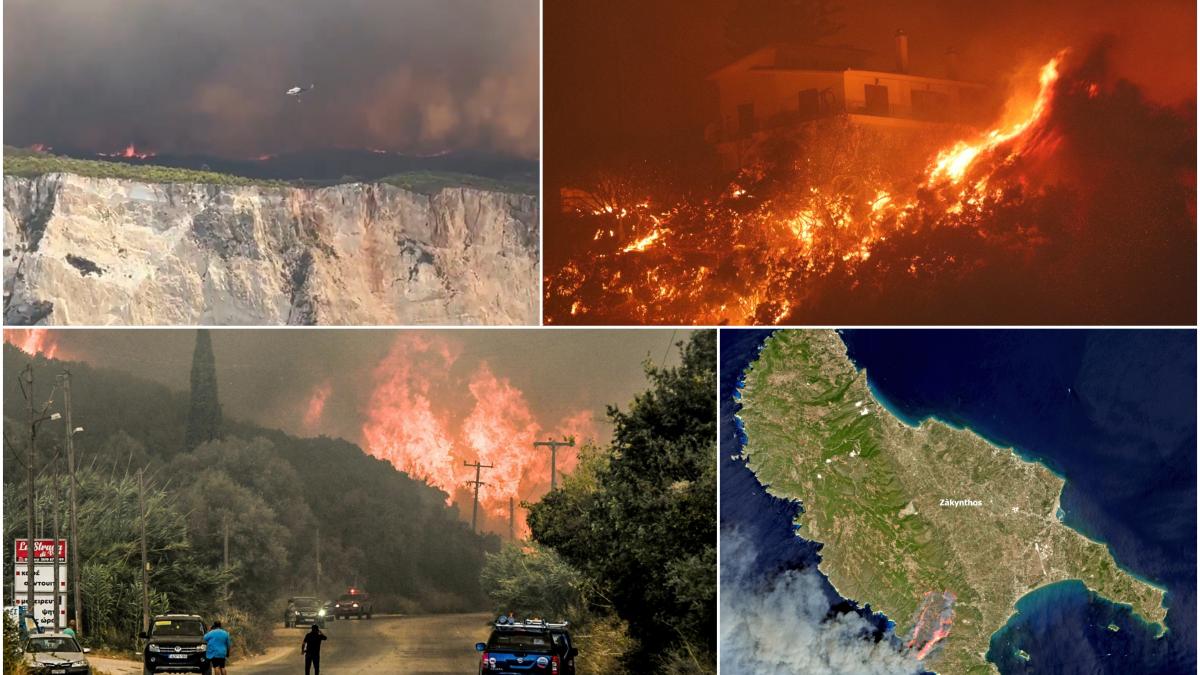 grecia e mistuita de foc incendii puternice in mai multe destinatii turistice evacuari in zakynthos focul se vede din satelit