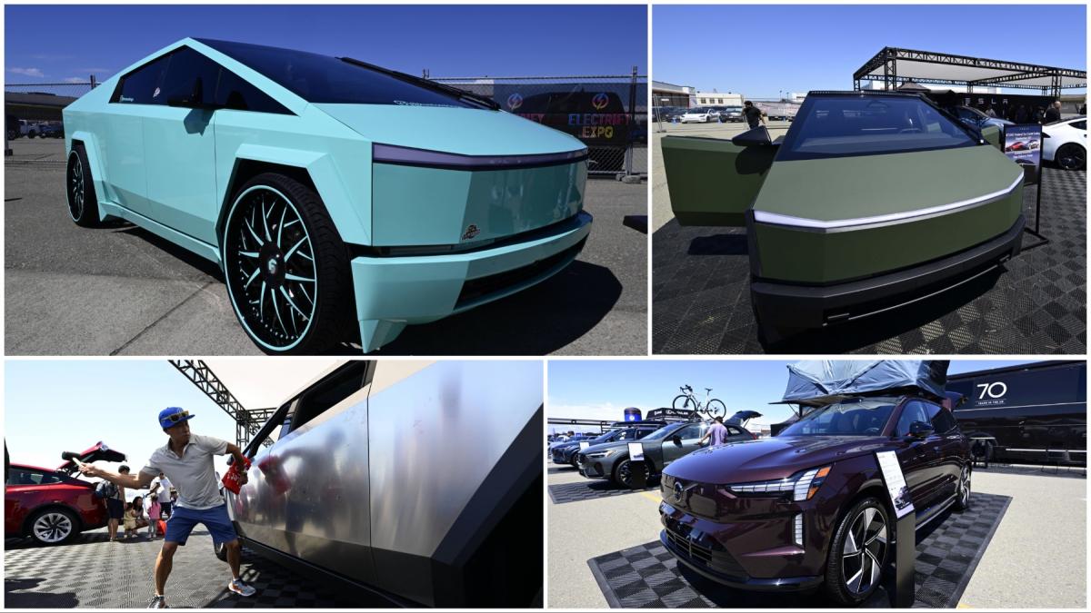 suv uri futuriste prezentate la cel mai mare festival de masini electrice din sua oamenii au testat un cybertruck cu ciocanul