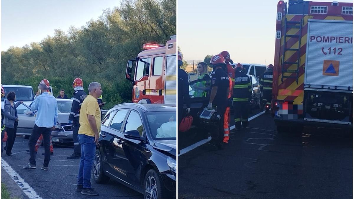 carambol cu sase masini pe dn 22b traficul este complet blocat doua persoane sunt ranite