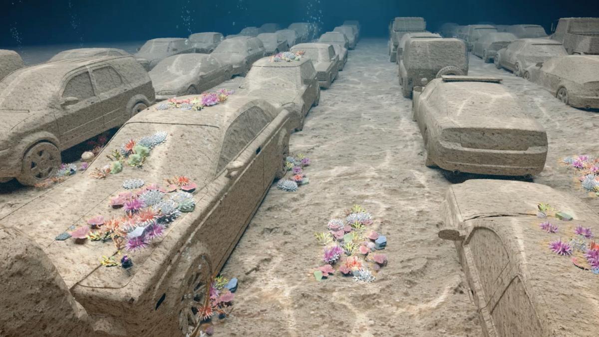 zeci de masini din beton vor fi puse pe fundul oceanului pentru a se transforma in recife de corali cum arata instalatia unica in lume