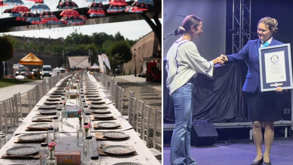 alba iulia a intrat pentru a treia oara in cartea recordurilor cea mai lunga masa din materiale reciclabile din lume in imagini