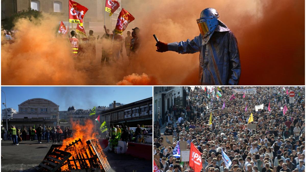 greva generala in franta 800 000 de mii de oameni in strada 37 au fost deja arestati guvernul a scos centaurii