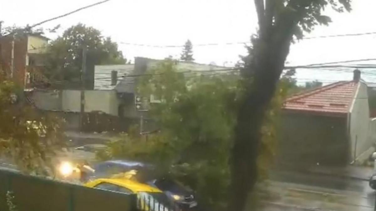 imagini apocaliptice in bucuresti momentul in care un copac rupt de vant striveste o masina aflata in mers