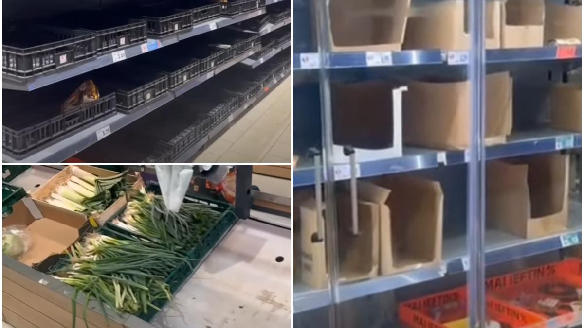 imagini din magazinele goale din constanta pe rafturi a mai ramas doar ceapa verde dupa apelul autoritatilor de a face provizii