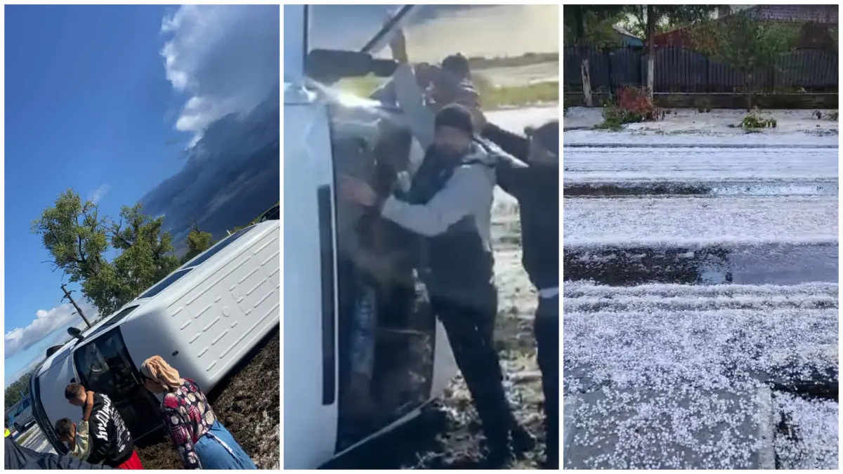 a fost vijelie cu grindina in 11 localitati din calarasi o masina in care se afla o familie cu trei copii a derapat de pe sosea
