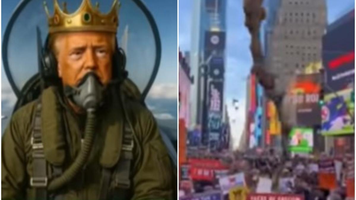 donald trump raspunde protestelor fara regi cu videoclipuri generate de inteligenta artificiala in care poarta coroana