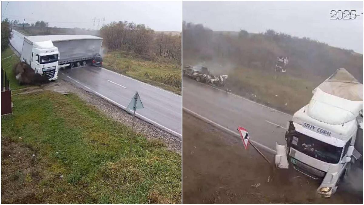 accident socant in suceava un tir scapat de sub control striveste o masina in care erau doi oameni impactul a fost filmat