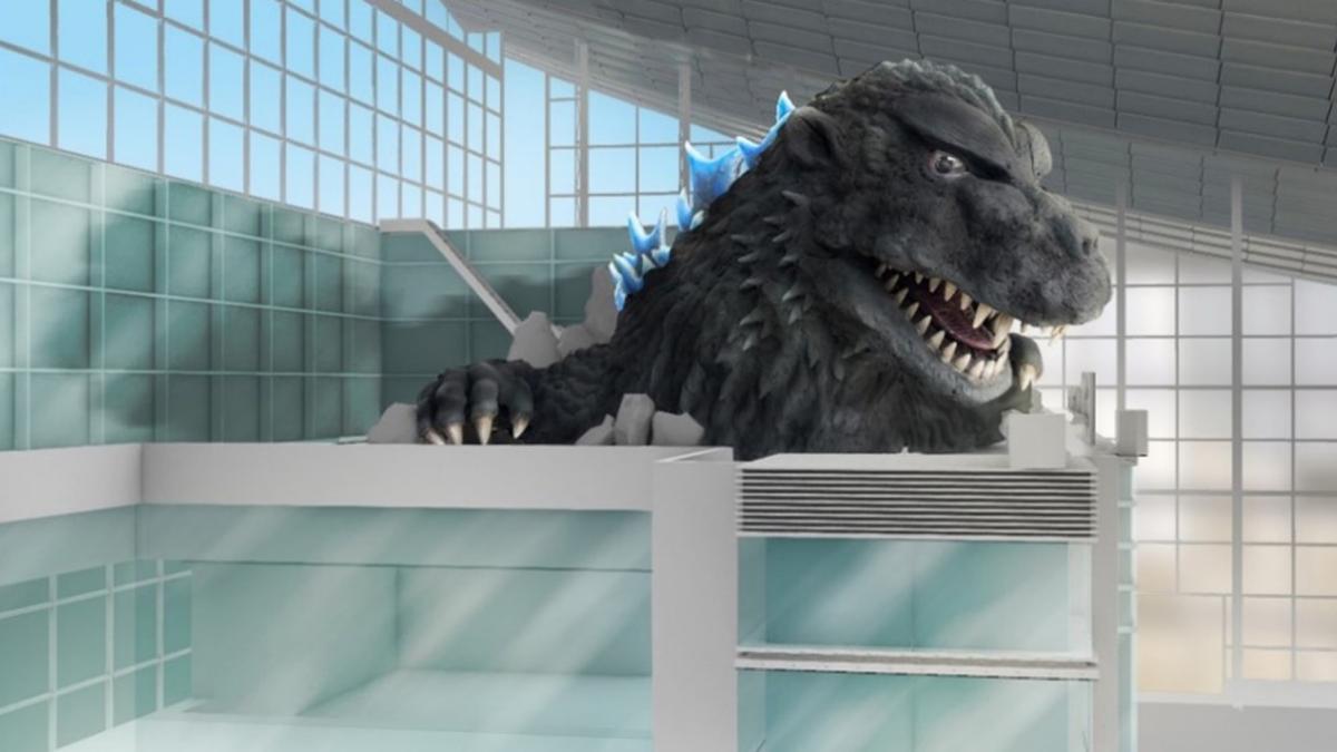 un monstru godzilla la o scara impresionanta va intampina pasagerii pe aeroportul international din tara de origine a creaturii