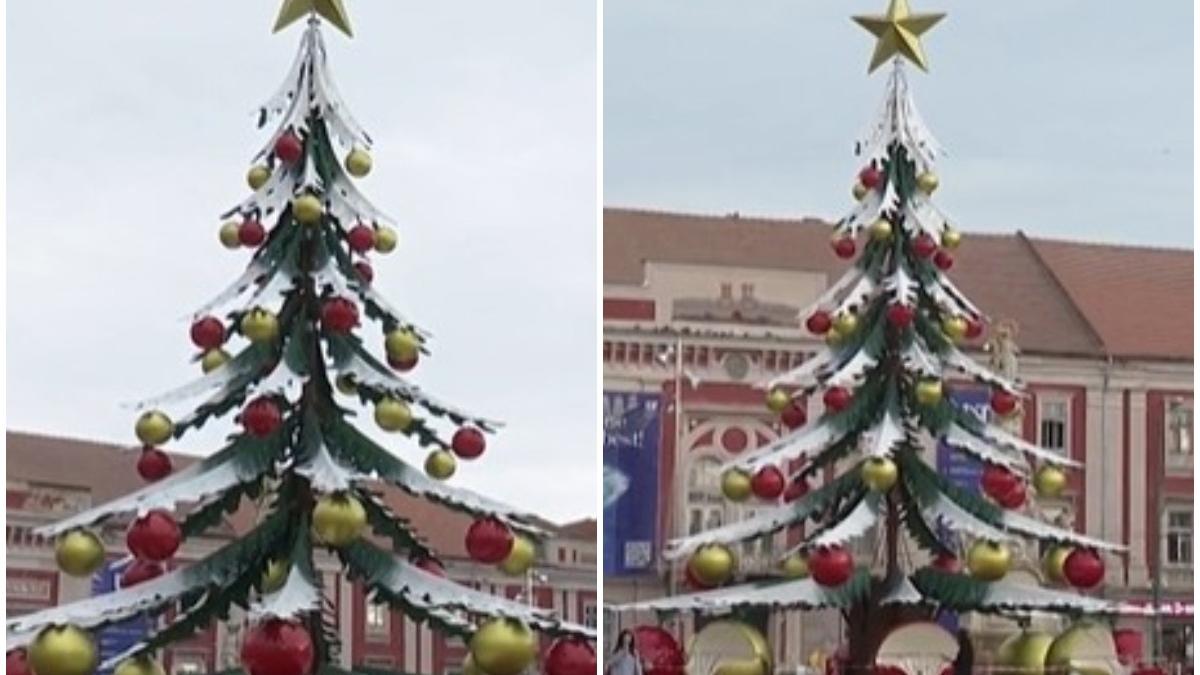 un brad neobisnuit din tabla a fost montat intr un oras din romania localnicii sunt nemultumiti e urat tare