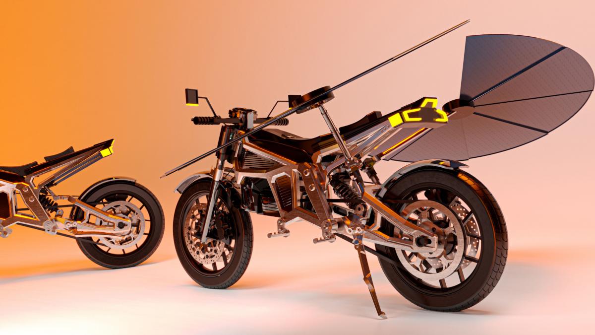 asa arata prima motocicleta din lume alimentata de soare are panouri ca niste aripi isi genereaza propria energie oriunde
