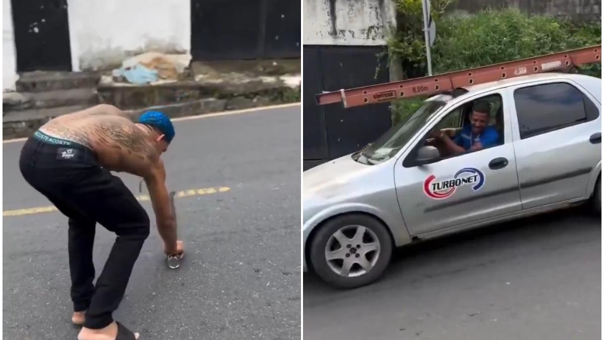 imagini virale cu soferi care franeaza brusc din cauza unui desen pe sosea cum i a pacalit un influencer