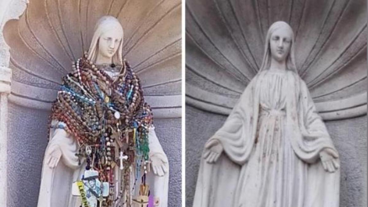 mister intr o localitate din italia unde o statuie a fecioarei maria a fost jefuita de colierele si rozariile donate de credinciosi