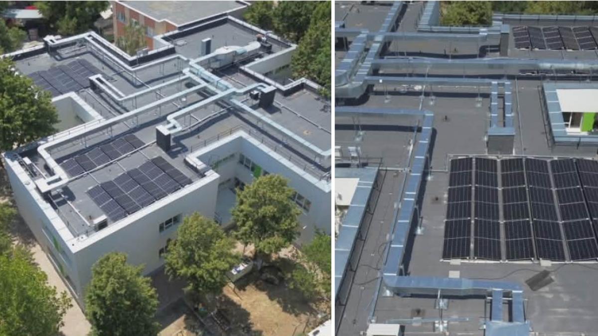 colaj 2 poze cu panouri fotovoltaice la scoli din Sectorul 3 al Capitalei