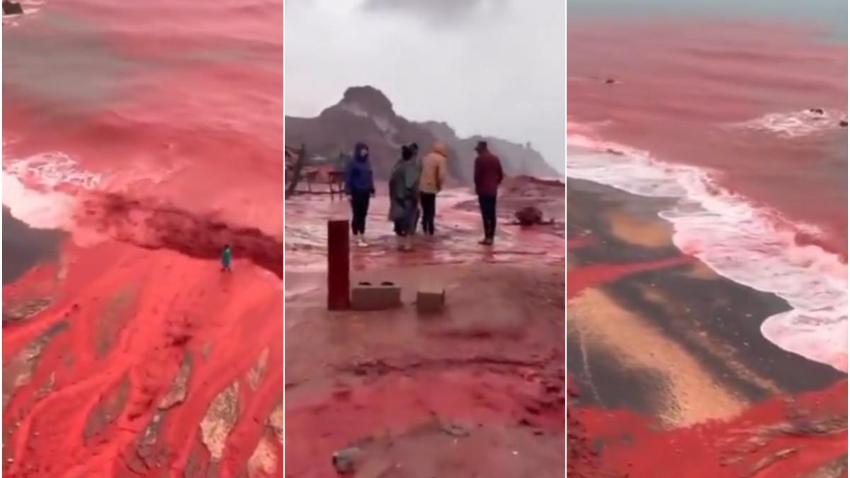ploaie de sange pe insula curcubeu imagini virale cu tarmurile care au devenit de culoare rosu aprins