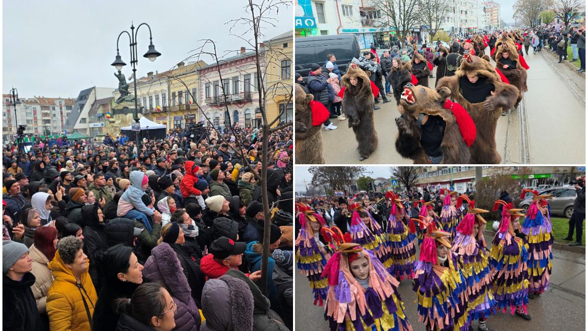 Imagini spectaculoase de la Botoșani. Mii de oameni au ieșit pe stradă ca să vadă parada formațiilor de datini și obiceuri de iarnă