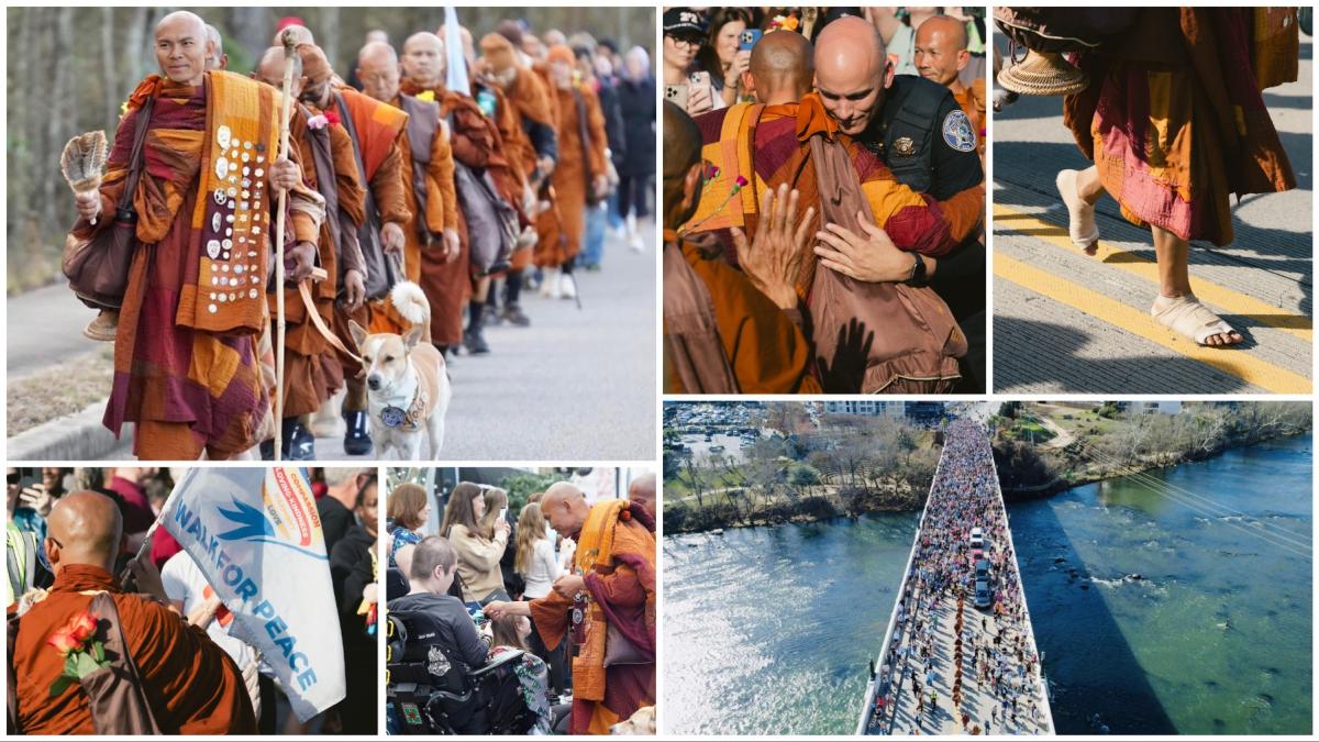 un grup de calugari budisti merg pe jos 3 700 km spre washington marsul pentru pace atrage multimi uriase ca in forest gump