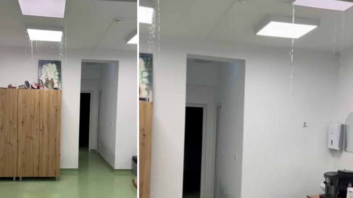 colaj 2 poze inundaţie la Policlinica Spitalului Municipal din Toplița, aflată în judeţul Harghita