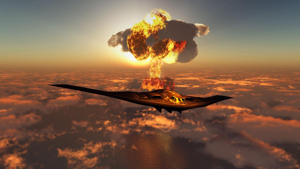 Avion B-2 stealth dupa o lovitura nucleara ilustratie