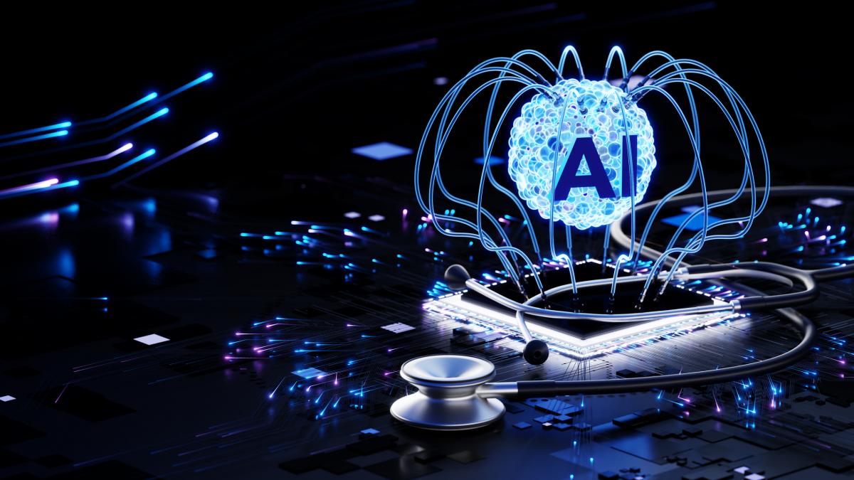 poza in care apar obiecte medicale si apare stilizata ideea de inteligenta artificiala