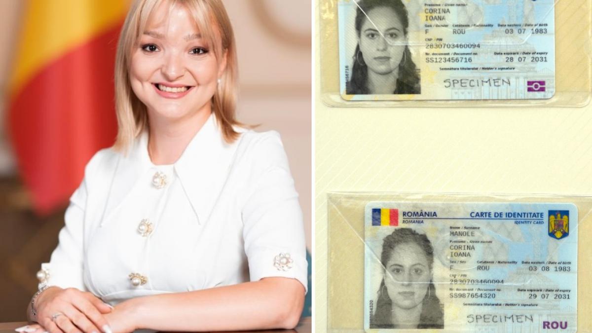 colaj două poze in care apar Lidia Vadim Tudor şi specimen al Cartii Electronice de Identitate 