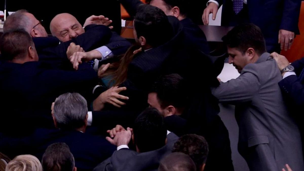 parlamentarii din turcia si au carat pumni fara numar din cauza ministrului numit de erdogan