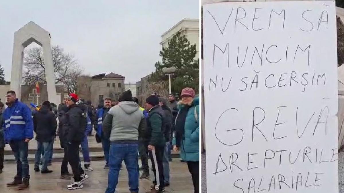 colaj 2 poze in care apar protestatari de la Liberty Galaţi şi o pancartă afişată în timpul manifestaţiei din 16 februarie 2026