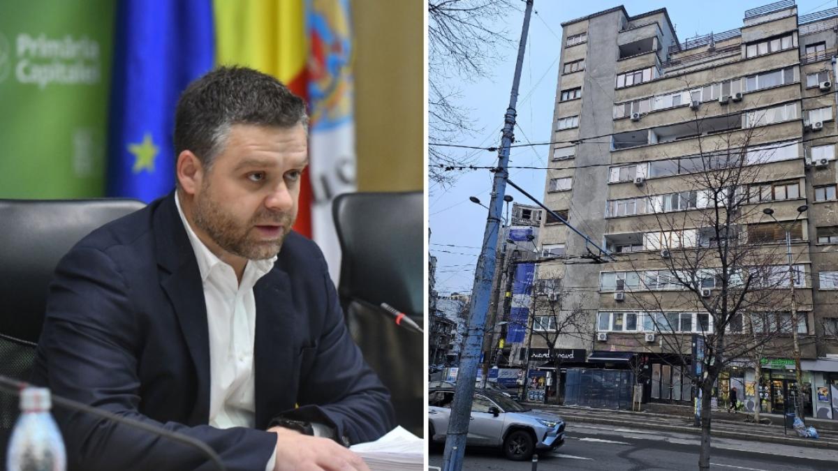 colaj 2 poze in care apare Ciprian Ciucu, primarul general al Capitalei si un bloc din Bucureşti