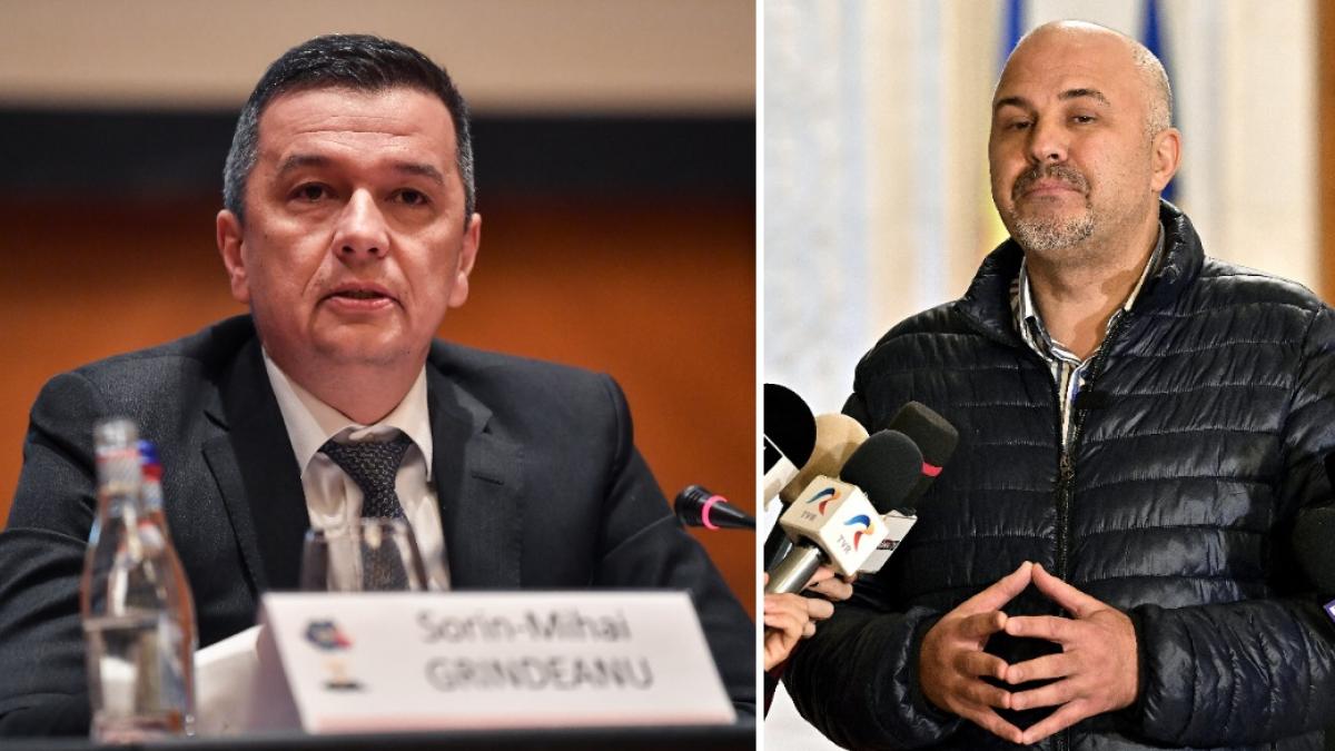 colaj 2 poze in care apar Sorin Grindeanu, preşedintele Camerei Deputaţilor şi Emanuel Ungureanu, deputat USR.