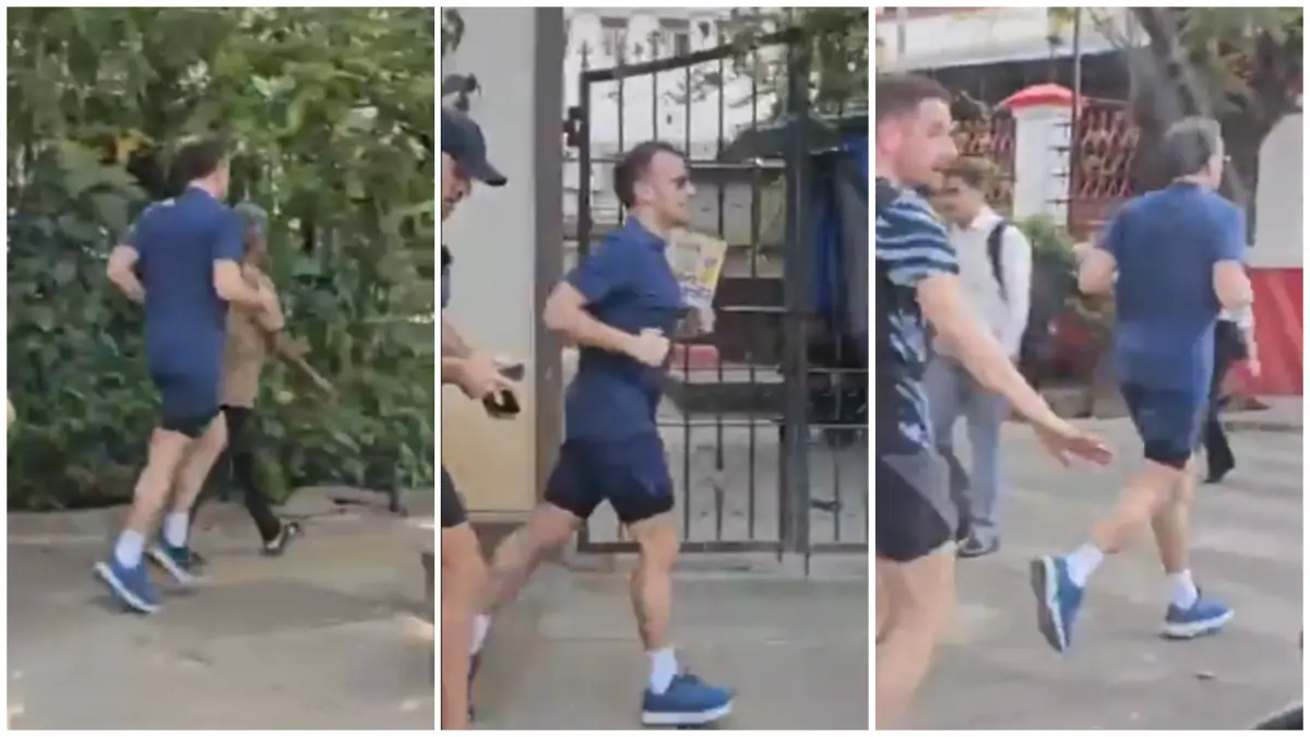 imagini virale cu emmanuel macron alergand pe strazile din mumbai