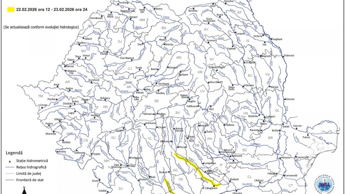 hidrologii au emis un cod galben de posibile inundatii pe rauri din sase judete