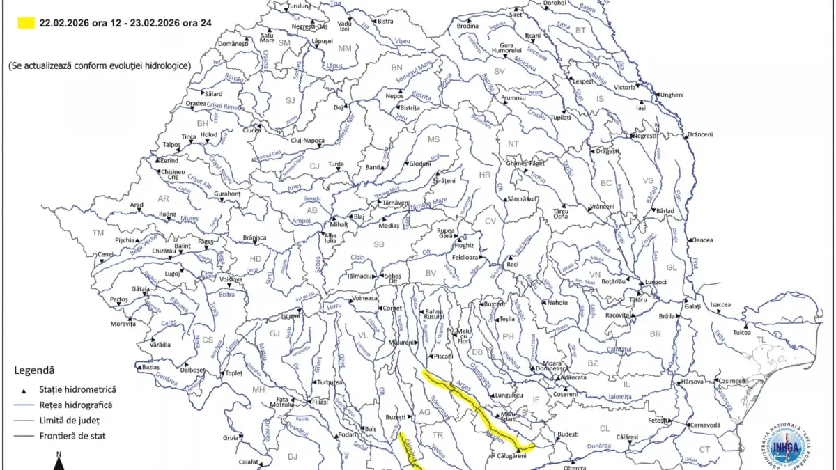 hidrologii au emis un cod galben de posibile inundatii pe rauri din sase judete
