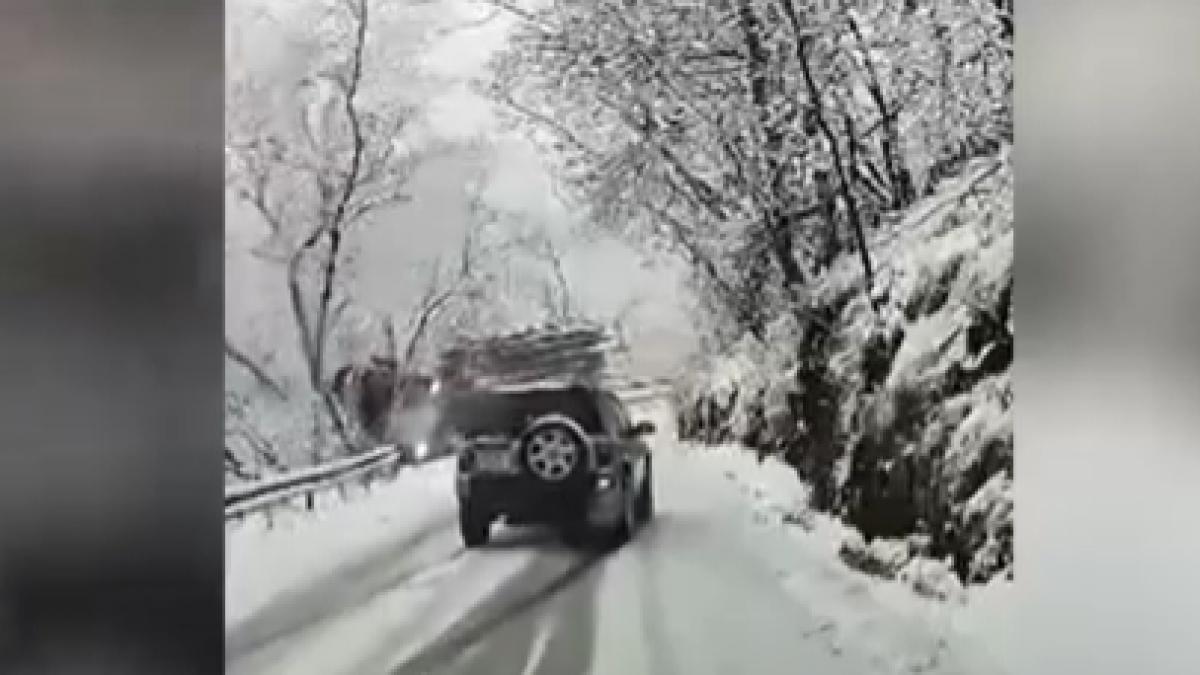 momente socante pentru un sofer a alunecat de pe un drum inghetat intr o rapa dupa ce a pierdut controlul volanului